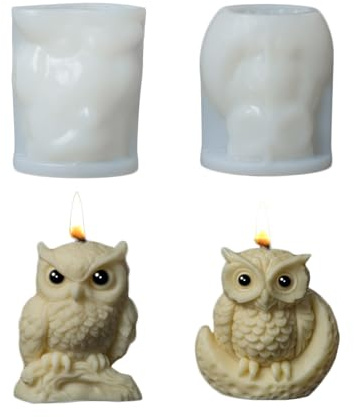 Xidmold 2 Stück 3D Eulen Kerzenform Silikon Set – Tier Silikonformen Gießformen Kerzen für Kerzenwachs, Seife & Fondant Deko | Eulendeko für Herbst, Halloween & DIY Basteln (A)