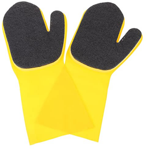 Ipetboom 2pcs Latex Sponge Cleaning Gloves Black Yellow Dishwashing Gloves Waterproof Kitchen Cleaning Tool