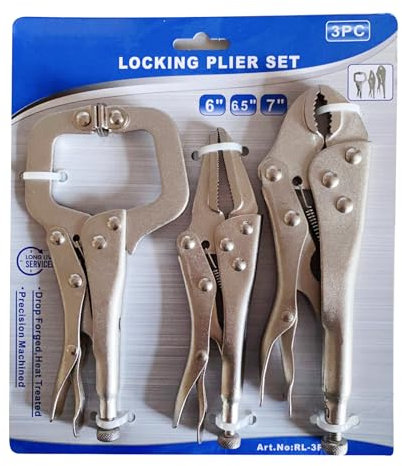 Lot de 3 pinces de verrouillage industrielles étau fixe, outils de serrage à long bec, mâchoire incurvée en C, pince de verrouillage de camp