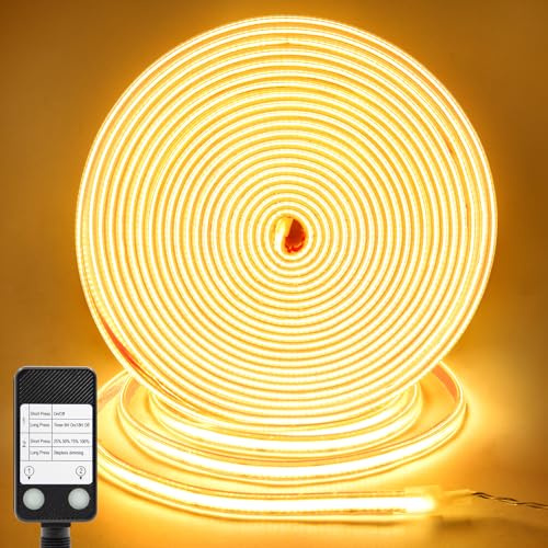 CCILAND COB LED Streifen 10M Warmweiss 3000K mit Timer LED Band | 24V Dimmbar 3200 LED Strip Dimmbar, Wasserdicht, Flexibel, Selbstklebend, für Heim Küche Innen Außen DIY