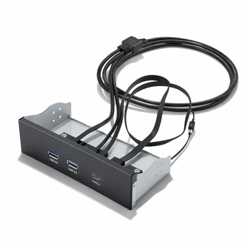 Panel Frontal USB Hub, USB 3,2 Gen 2x2, USB A Tipo C 3 Puertos 5,25 Pulgadas 19 Pin 20Gbps Unidad óptica Panel de Extensión para PC Ordenador
