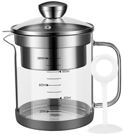 CGTQROVR Joghurtbereiter Greek Joghurt Maker Joghurtsieb 1l klar hoher Borosilikat Glasmilch Milchsieb mit Skalierungssaft mit Deckel und Griff ohne Schlupffett ideal für Küche