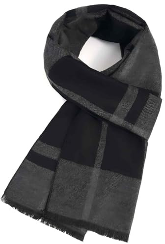 Enwokran Scarf For Men Knit Linen Large Fashion Neck Wrap Cosy Soft Timeless Winter Shawl Gifts Cashmere Men's Scarves Plaid Check Solid 185x33cm (Black Grey Cubes)