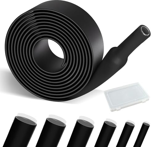 6 Größen von （2m×Ø4/6/8mm+1m×Ø12/16/18mm ）Schrumpfschlauch Set 9m, schrumpfschlauch 4:1 sortiment schwarz,kabel isolierung,schrumpfschlauch mit kleber meterware,isolierschlauch für kabel