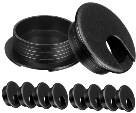 Vaguelly 10pezzi Passacavi Da Tavolo in Plastica Copriforo Nero Per Da Scrivania Tappo Per Foro Senza Attrezzi Design Rotondo Per Organizzazione Utilizzabile e Ufficio