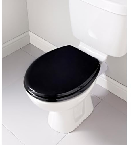 Ykm Soft-Close Wooden Toilet Seat – Black Finish, Universal Fit with Durable Hinges