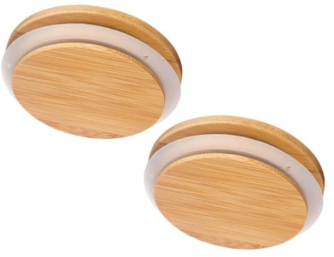Tappi per Barattoli Rotondi 2 Pezzi in Bambù e Silicone | Barattolo di Vetro Coperchio, Contenitori in Vetro di Bambù, Tenuta Pratica e Sostituzione Raffinata