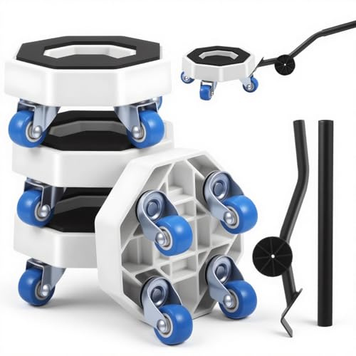6 Stück Möbelrollen Set, 4 Möbelroller 1 Lastenheber 1 Verlängerungsstange | 360°Transportroller Hohe Tragkraft Möbeltransportrollen Rutschfestes Möbelheber für Umzugshelfer Schweres Heben