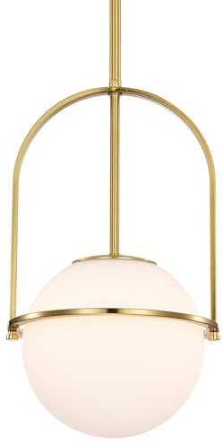Alighting Pendelleuchte Gold mit Milchglas Kugel Ø18 cm | Höhenverstellbare Hängelampe für Kücheninsel, Esstisch,Schlafzimmer, E14 (ohne Leuchtmittel)