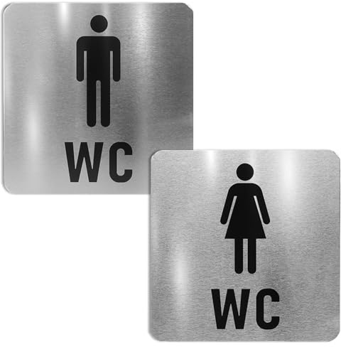 CXNXFD WC Toilettenschild Selbstklebend,2 Stück Toilettenschilder Damen Herren Schild Türschild WC Ideales Gäste Aufkleber 12 x 12 cm