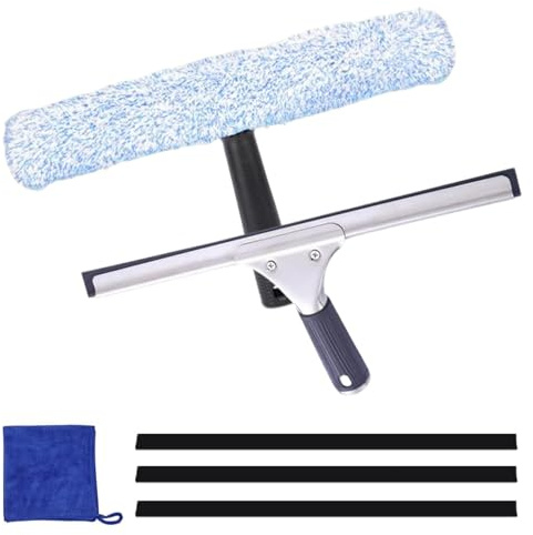 GREATRICH Limpia Cristales Profesional, Window Cleaner, Limpiador de Cristales, Kit de Limpieza para Cristales 6 Piezas, Incluye Racleta, Bayeta de Microfibra, para Ventanas, Espejos, Puertas de Ducha