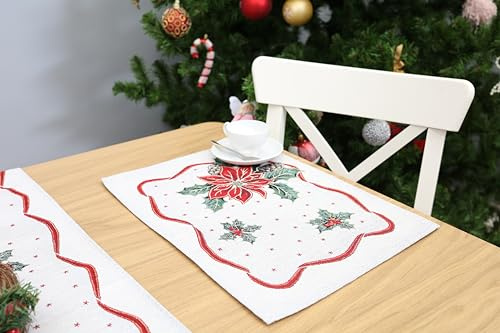 Weihnachtsdeko Tisch Tischsets Platzsets 4er Set, 40x50cm – Weihnachtsdeko Tischdeko Weihnachten Deko Innen - Weihnachtsdekoration Platzdeckchen Abwaschbar, Stoff 100% Jacquard Gobelin