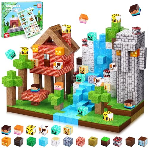 Magnetiska byggstenar, 150 delar, magnetiska byggstenar, magnetleksak för barn, magnetiska block, byggleksaker från 3 4 5 6 7 8 9 år, pojkar och flickor, julklapp, stuvbar