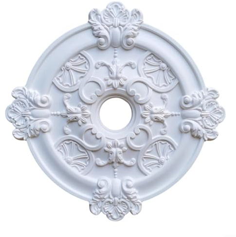 Gettimore Rosace de plafond ronde blanche circulaire en polyuréthane - Panneau de lampe décoratif - 39 cm