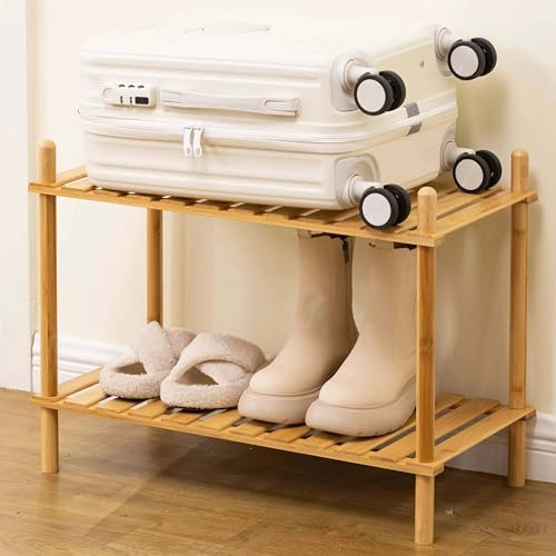 GOGOGO Expandable Bamboo Bathroom Shelf - 150LBS Heavy-Duty, Tool-Free Assembly, Multifunctional Storage for Bathroom/Kitchen/Office Holder Plant Flower Stand (1, Natural, 2Tier)
