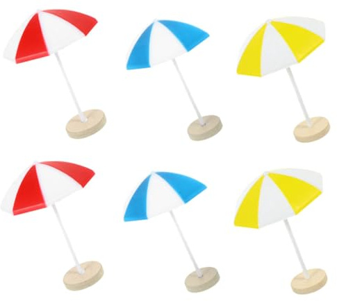 Abaodam 6pcs Miniature Beach Umbrellas for Dollhouse Micro Landscape Decors, Medium Red Blue Yellow Resin Sun Umbrella Set for Dollhouse Accessories and Ocean Scene