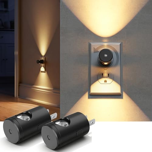 L LOHAS LED Night Lights Plug into Wall, 2 Pack 3000k/5000K/Amber Adjustable Color Temperature Night Light, Mini Nightlight with Dusk to Dawn Sensor, 180°Adjustable Lighting for Bathroom, Hallway