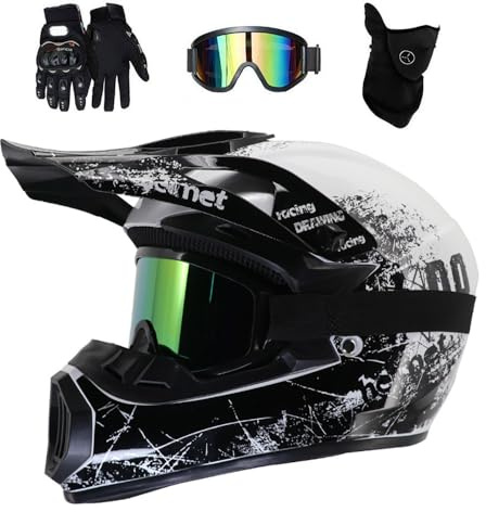 Integral Casco de Motocross, con Gafas Guantes Máscara, Juventud Niños Todoterreno Deporte ATV Scooter Moto Casco, Descenso MTB BMX Enduro Quad Dirt Bike Casco
