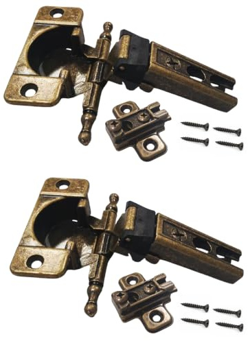 Gedotec Topfscharnier für überfälzte Türen 2er-Set 180° brüniert antik | 3D-Verstellung, sichtbare Zierrolle, integrierte Zuhaltung, Zinkdruckguss, Ø 35 mm, Made in Italy