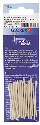 Glorex 6 8621 5 stoppini per candele galleggianti, 50 mm, 24 pezzi, bianco
