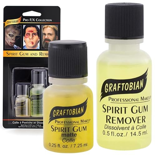 Spirit Gum and Remover Set | Professional SFX Makeup Prosthetics for Face, Hair Extensions & Special Effects | 7ml & 15ml Spirit Gum Remover by Graftobian