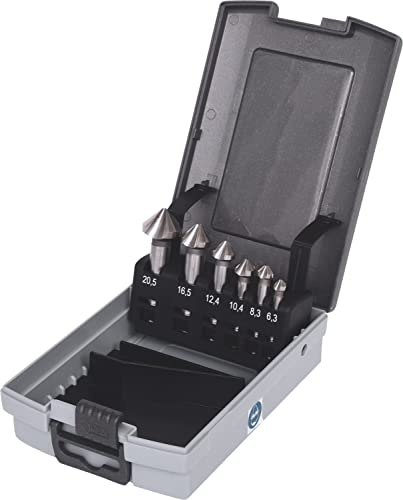 KS Tools 336.0456 HSS Co 5 Jeu de fraises coniques à ébavurer, cassette | Coffret de forets aléseurs HSS Co 90°, 6 pcs, en box PVC, outillage professionnel, chrome vanadium