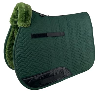 Engel Reitsport SCHABRA2-VSS-GRU-GRU Lammfell Vielseitigkeits Schabracke | fully lined, Fellkranz vorne, robuster Baumwoll Steppstoff, Vielseitigkeit, Stoff grün Fell grün