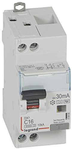 Legrand 410855 Disjoncteur différentiel monobloc DX³6000 10kA arrivée haute et départ bas à vis, U+N 230V, 16A typeF, 30mA