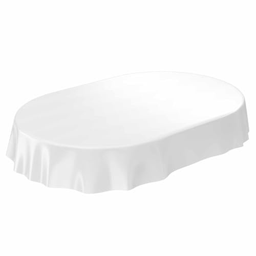 ANRO Wachstischdecke Wachstuch Tischdecke abwaschbar Weiß Uni matt Oval 140x220cm