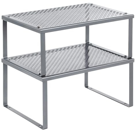 SONGMICS Spice Racks, Set of 2 Metal Cabinet Shelf Organizers, Countertop Organizers, Shelf Risers, Stackable, Expandable, Silver UKCS01SV