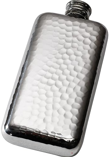 I LUV LTD 3 Unzen Zinn Tasche Flachmann Geprägt mit Durchgehendem Hammerschlagmuster Polierte Oberfläche Schraubenkopf Möglich für Gravur Wird in Einer Deckel und Basisbox Geliefert