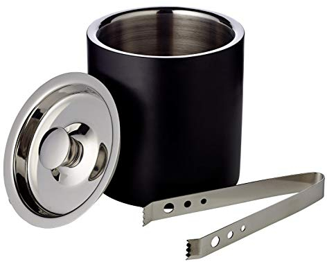 Edzard Secchio di Ghiaccio Pearl, Doppia Parete, Contenitore cubetti di Ghiaccio con Coperchio, Altezza 16,5 cm, refrigeratore Acciaio Inox Nero Matte