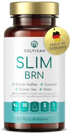 SOLVISAN SLIM BRN - Dein Energieschub mit natürlichem hochdosiertem Koffein aus Grünem Tee, Grünem Kaffee, Guarana, Ingwer und Mate - 90 Kapseln
