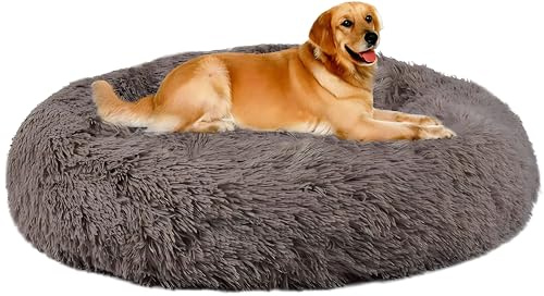 XXL Panier pour Chien Tissu Peluche,Anti Stress Lit Moelleux Rond pour Chat
