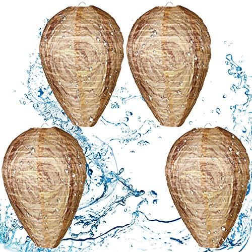 4 Stück Wasserdichte Wespennest Attrappe Hängende Hornissennest Attrappe Künstliche Wespennesterköder Abwehrmittel Gefälschte Ungiftige Bienen Köder Abschreckungsmittel (Sandbraun)