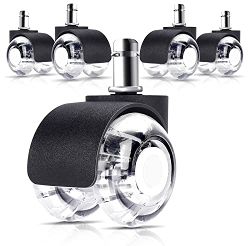 Rotelle per Sedie Ufficio 11mm x 22mm, Set di 5 Ruote Sedia Ufficio Parquet, Rotelle da Sedia Universali Ruote Girevoli, Supportando Fino a 300kg