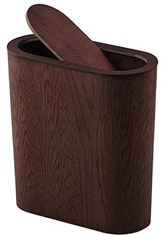 ZHZ-DT Papelera de Dormitorio, Pequeño contenedor de Basura de Madera |Cesta Estrecha de Papel de residuos con Tapa para baño Cocina residuos Reciclaje oficinas, Cabezal, Acabado rústico