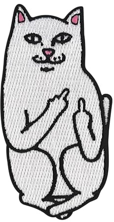 Urbanski Patch Lustige Katze zeigt Finger zum Aufbügeln 8 x 4,3 cm | Aufnäher Applikation Bügelbild