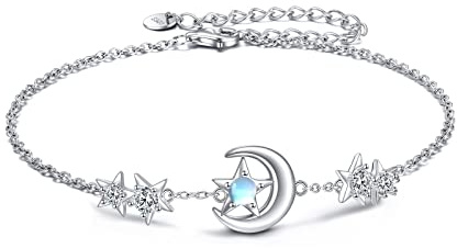 YAFEINI Stern Fußkettchen für Damen Mond Fußkettchen Silber 925 Mondstein Fußkettchen Stern Armband Schmuck Geschenk für Damen