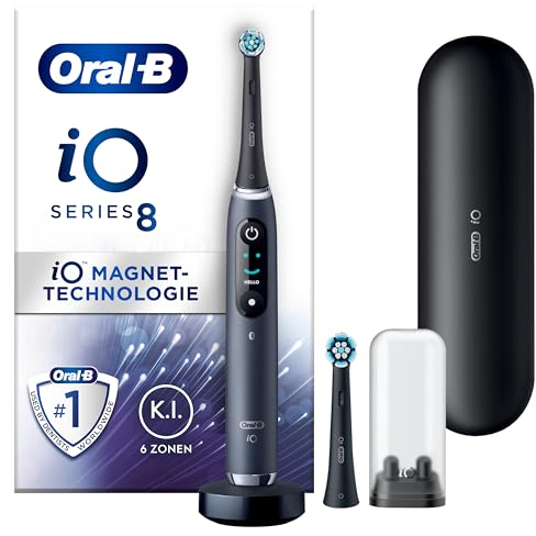 Oral-B iO Series 8 Elektrische Zahnbürste/Electric Toothbrush, 2 Aufsteckbürsten, 6 Putzmodi für Zahnpflege, Valentinstagsgeschenk für Ihn/Sie, Farbdisplay & Reiseetui, Designed by Braun, black onyx