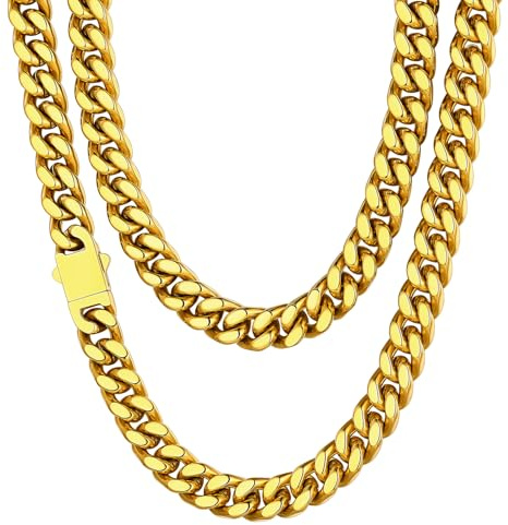 ChainsHouse Kette Herren Damen Panzerkette 5/7/9/12mm breit Miami Halskette Edelstahl Männer Gliederkette in Silber/Gold/Schwarz Kubanische Kette ohne Anhänger Schmuck Kettenlänge 46-76cm