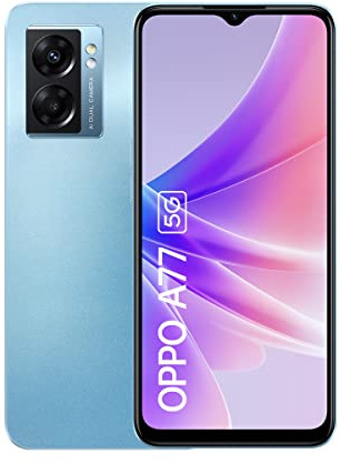OPPO A77 5G Smartphone, MediaTek Dimensity 810 5G, 6.56” LCD HD+ 90Hz, 48MP+2MPrear camera, 8MP front camera, RAM 4GB + ROM 64GB with RAM expansion, 5000mAh 33W Supervooc, Ocean Blue (Renewed)