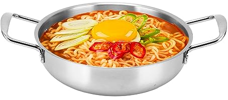 Tissting Marmite à Nouilles Coréennes, Marmite De Cuisson Ramen en Acier Inoxydable à Chauffage Rapide, Casseroles à Pâtes Binaurales Batterie De Cuisine pour Soupe Paghetti Porridge Nouilles(22cm)