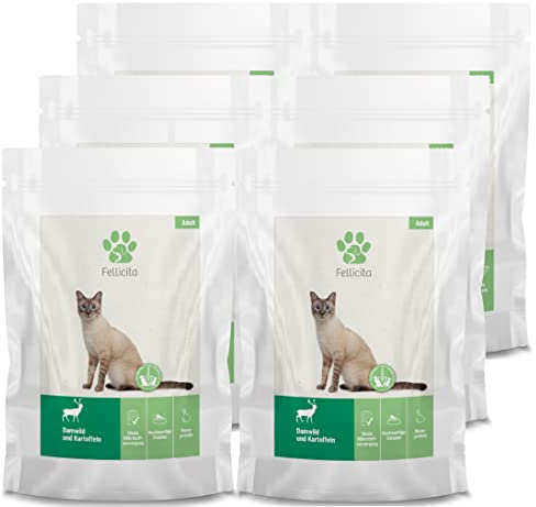 Fellicita Premium Nassfutter für Katzen, Damwild, 6 x 295g