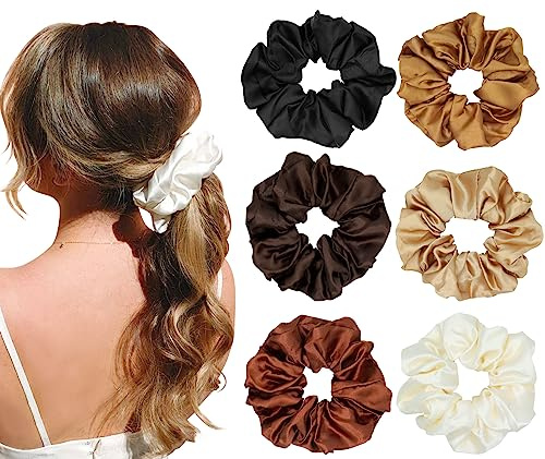 SHIYOUO Scrunchies Satin für Damen, 6 Farben Haargummis Seide Haargummi Weich Elastisch Silk Skrunschis Groß für Damen Frauen Mädchen