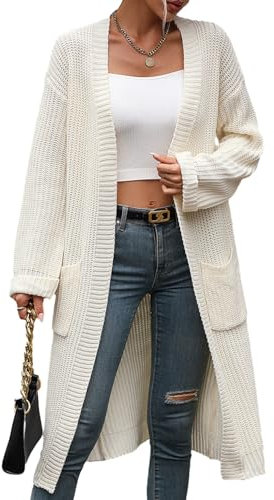 Morbuy Cardigan Donna, Maglia Cardigan Donna Lungo con Bottoni, Maniche Lunghe Elegante Moda Cardigan Donna Invernale y Autunno | Lana Grigio Nero Bianco Rosa Verde