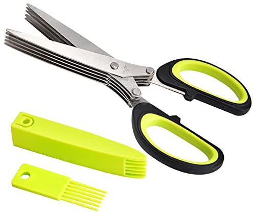 Forbici per erbe, forbici per tagliare alimenti in acciaio inox a 5 strati forbici per tagliare le erbe con copertura di sicurezza, forbici per pollame resistenti, forbici d