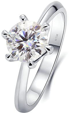 Lieson Hochzeitsringe Damen, 14K 585 Weißgold Ringe Frauen Klassisch Solitär 6 Krallen Rund Moissanit mit 1ct Freundschaftsringe Weißgold Gr. 62 (19.7)