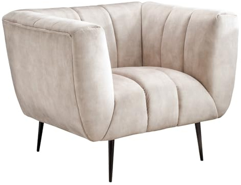 Sessel NOBLESSE - 105cm - champagner - Samt Metall-Beine Taschenfederkern | Rundumbezug, Ziersteppung, Nosagfederung, hoher Komfort, Retro, Design, Eyecatcher