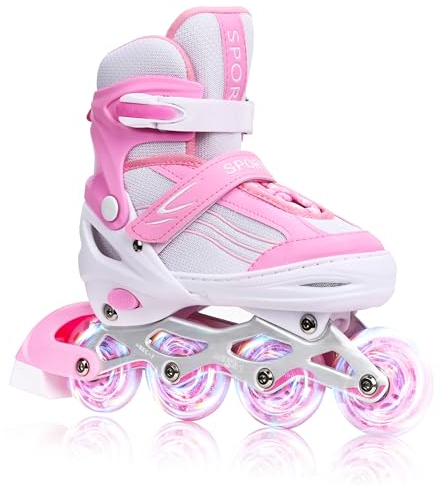 MGYZM Inliner für Kinder, größenverstellbare Inline Skates für Kinder, Erwachsene Mädchen und Jungen Inline Skates, Rollschuhe für drinnen und draußen, Sakura Rosa (Medium)